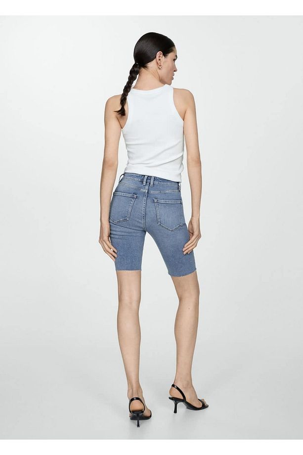 Slim fit kot bermuda şort - 4