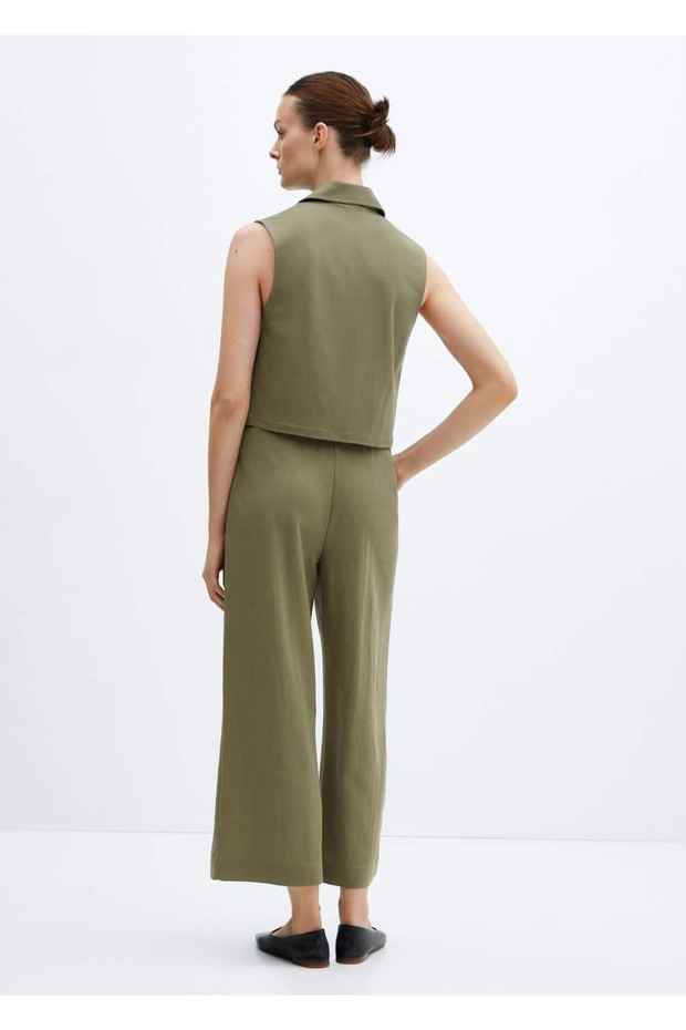 Beli elastik cropped pantolon - 4