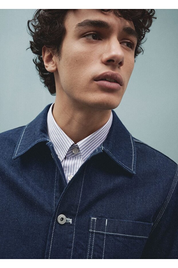 Dikiş Cepli Denim Gömlek Ceket - 5