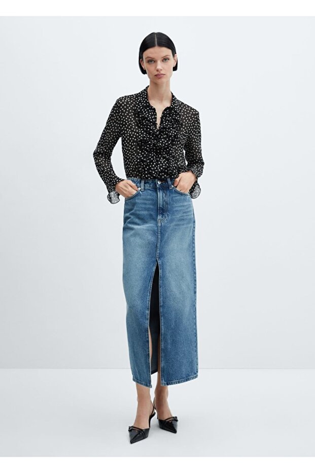 Volanlı desenli bluz - 2