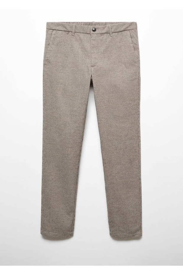 Slim Fit Micro Houndstooth Patterned Cotton Pants - 3