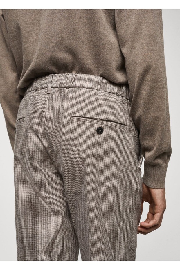 Slim Fit Micro Houndstooth Patterned Cotton Pants - 7