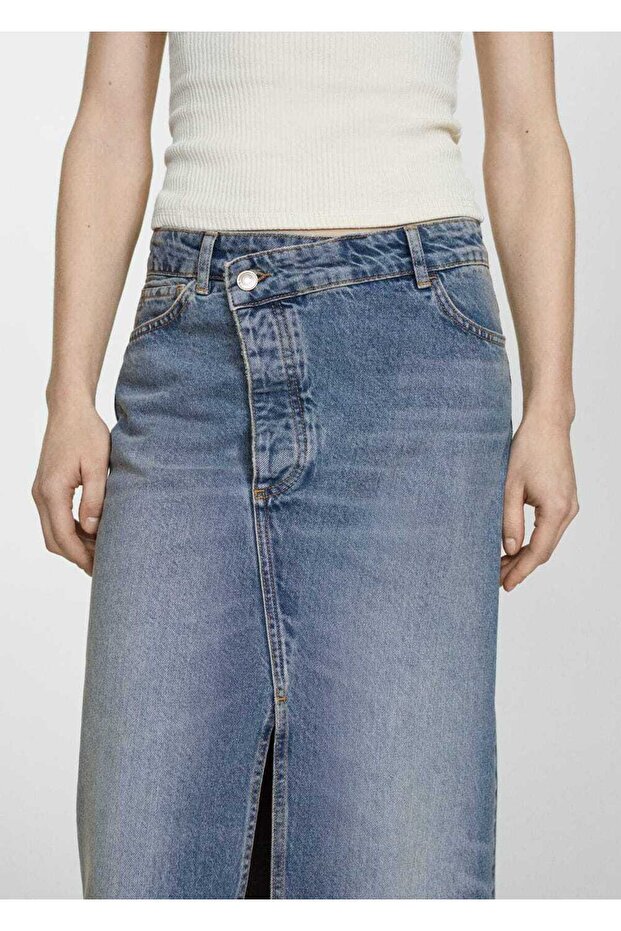 Asimetrik denim etek - 8