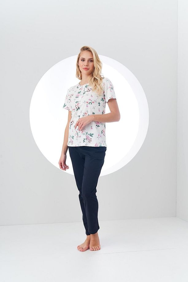 24180 Kadın Desenli Patlı Pijama Takım - 1