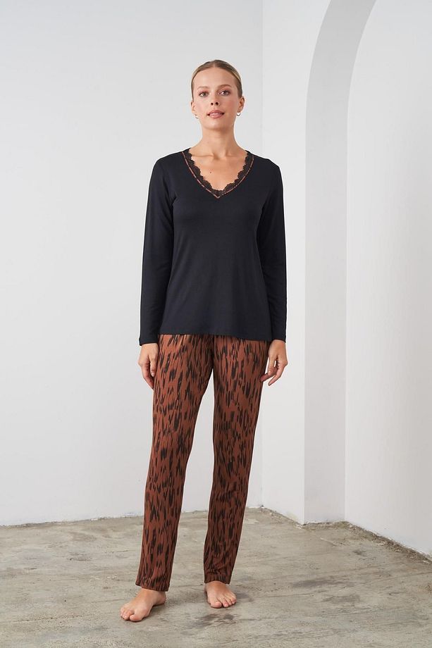 24526 Kadın Desenli Pijama Takım - 1