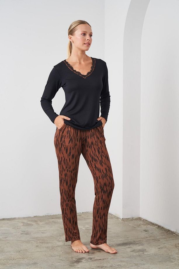 24526 Kadın Desenli Pijama Takım - 3