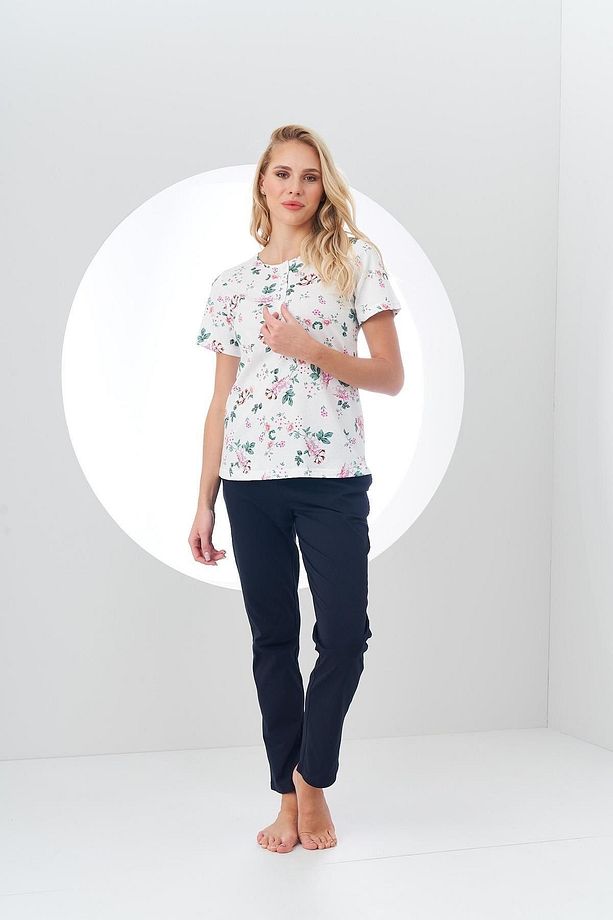 24180 Kadın Desenli Patlı Pijama Takım - 2