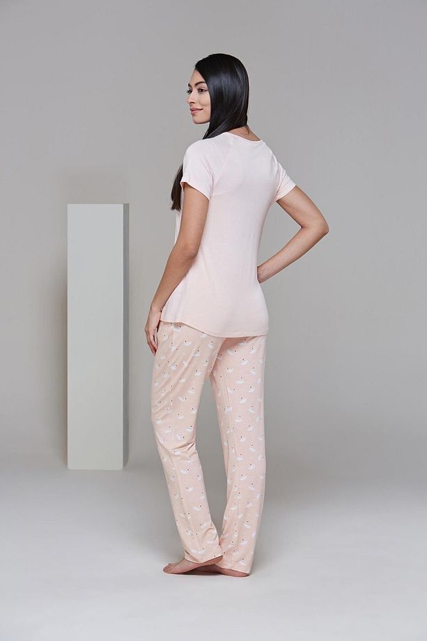Kadın Bej  Kısa Kol Pijama Takım - 4