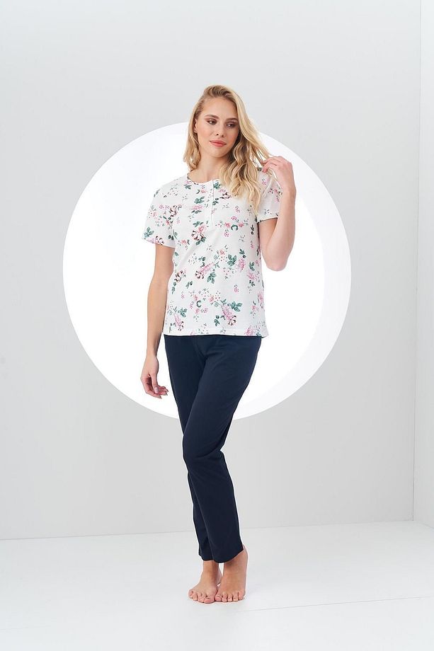 24180 Kadın Desenli Patlı Pijama Takım - 5
