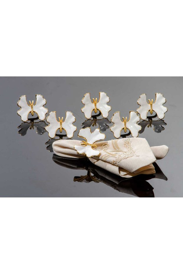 Gold Baseless 6 Pieces Enameled Butterfly Model Napkin Ring