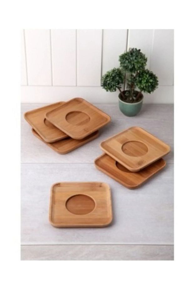 Naturel Bambu Kare Çay Tabağı 6'lı Set - 1
