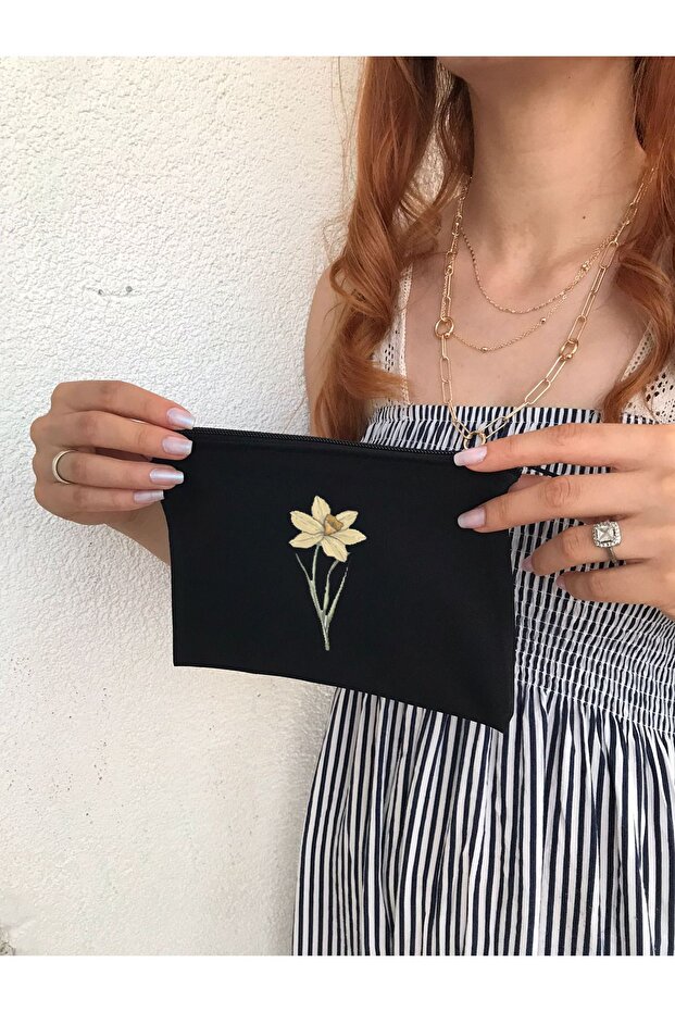 Çiğdem Black Makeup Bag Pen Holder Box Raw Cloth Bag