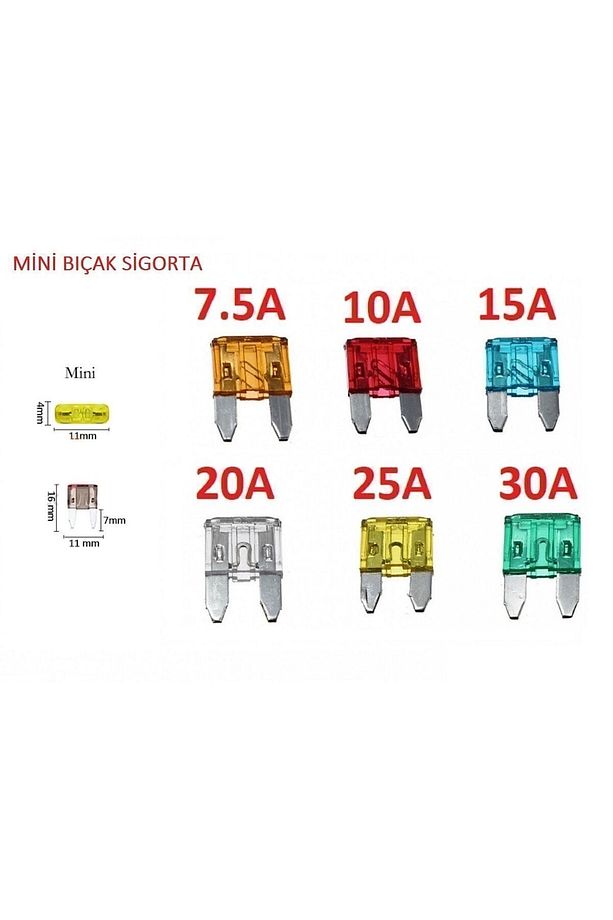 Mini Bıçak Sigorta 100 Adet Karışık 5a 7,5a 10a 15a 20a 25a 30a Uyumlu - 1