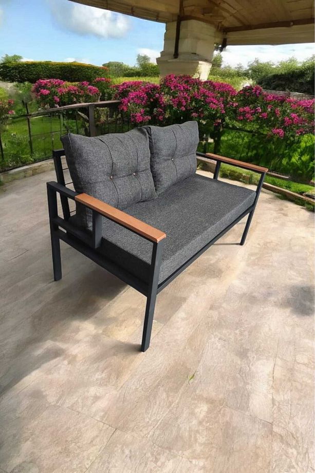 Pi Elize Tekli Bahçe Mobilyası,balkon Mobilyası 2'li 60x120cm Antrasit - 3