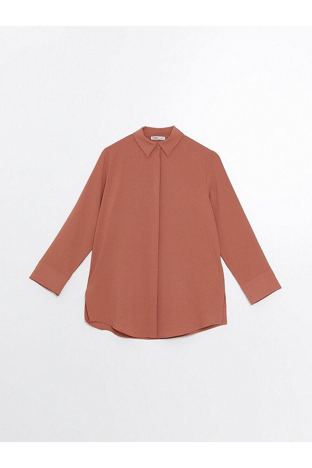 LCWAIKIKI Classic Kiremit Düz Oversize Kadın Gömlek Tunik - 5