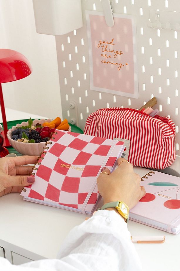 15x15 cm Kare 2'li Set Spiralli Süresiz Planlayıcı Ajanda ve Defter Kiraz - 4