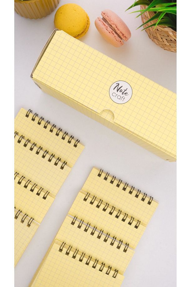 8'li Kareli Defter Seti Renkli Defter 9 x 15 cm 50 Yaprak Spiralli Defter Okul Defteri Sarı - 5
