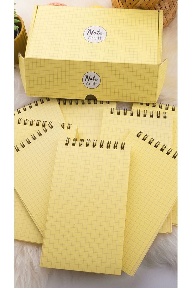 8'li Kareli Defter Seti Renkli Defter 9 x 15 cm 50 Yaprak Spiralli Defter Okul Defteri Sarı - 3