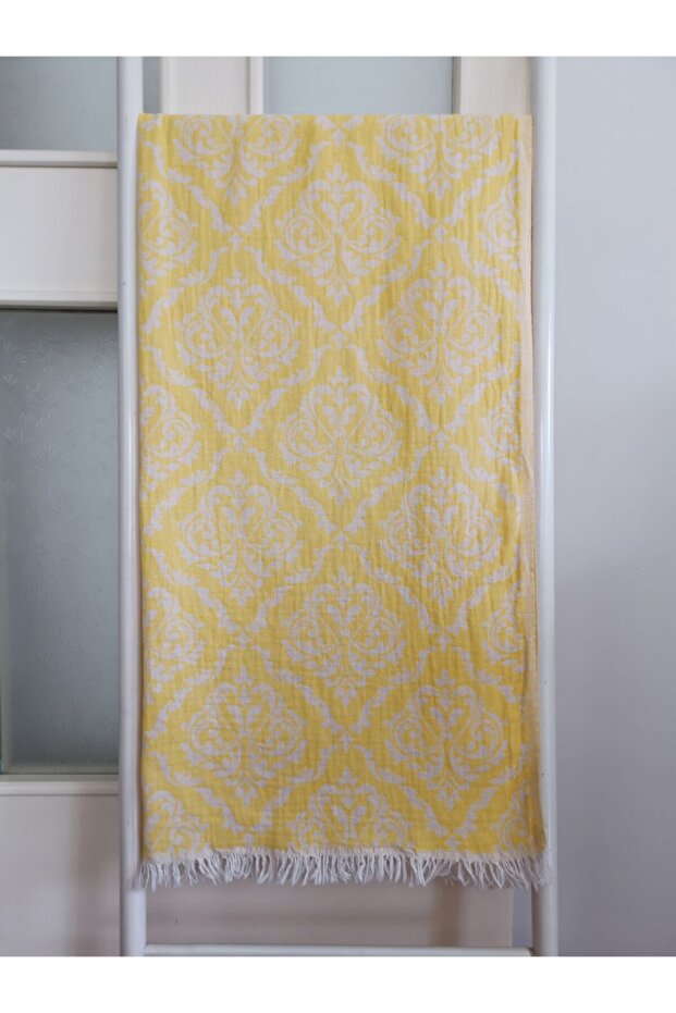 Peshtemal, Bath Towel, Beach Towel, 100% Cotton Damask Yellow