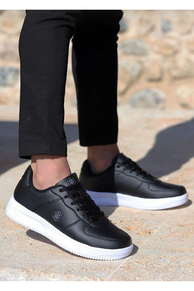 Fınster Unisex Black Faux Leather Sneaker Shoes