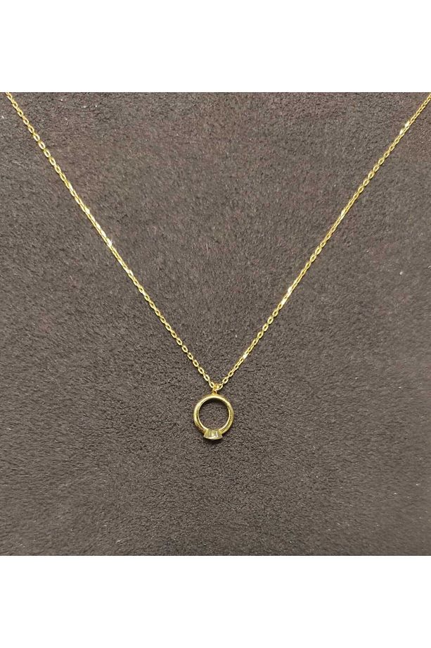 14 ayar altın tek taş yüzüklü minimal kolye - 1