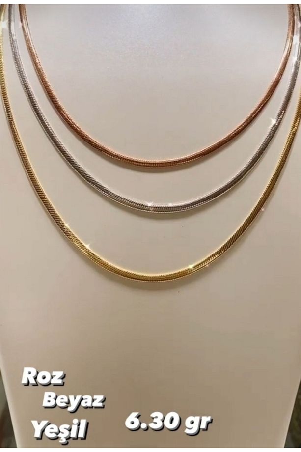 14 Ayar Altın Italyan Rose , Beyaz, Yeşil Altın Renkte Zincir - 2