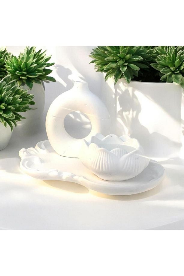 Dekoratif Beton Organizer Tabak Vaoz Lotus Soya Mum Set - 1