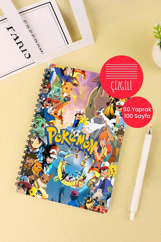 Pokemon Themed A5 Spiral School Notebook 50 Sheets 100 Pages - Striped