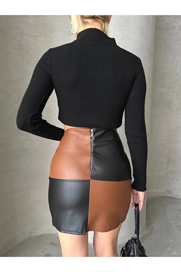 Damalı Deri Etek - 5