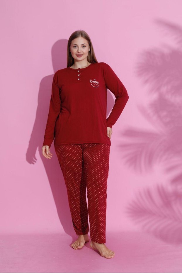 Seasonal Large Size Long Sleeve Polyviscose Pajamas Set