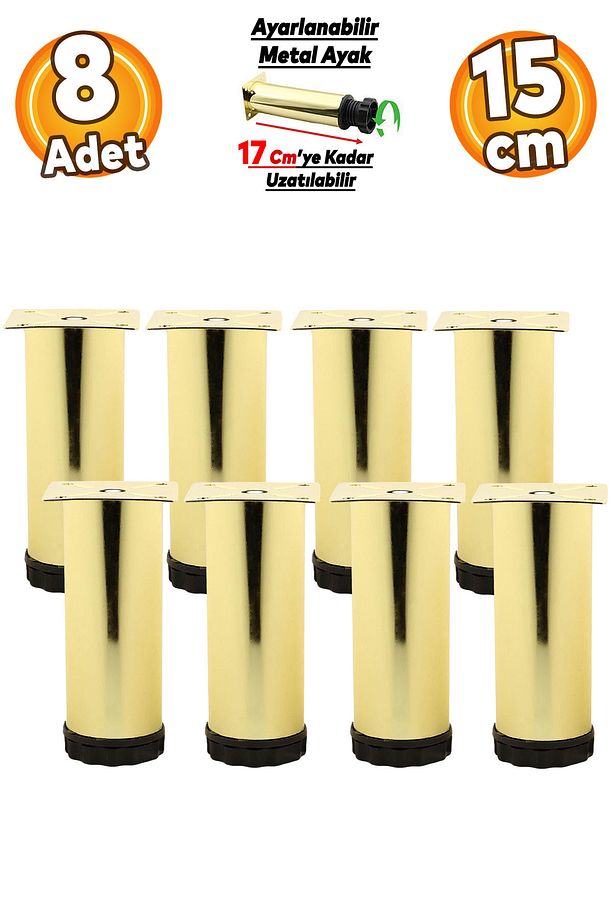 Ayarlanabilir Mobilya Kanepe Baza Koltuk Metal Destek Yükseltici Ayağı 15 cm Gold Ayakları 8 Adet - 1