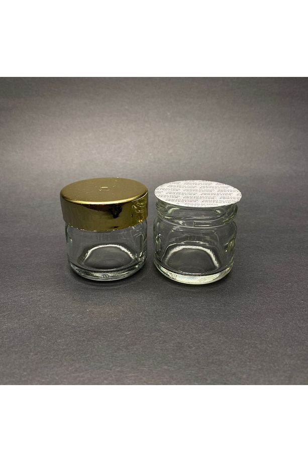 29 CC KAVANOZ - GOLD KAPLAMALI DERİN PLASTİK KAPAK + KENDİNDEN YAPIŞKANLI SIZDIRMAZ CONTA -5 ADET - 1