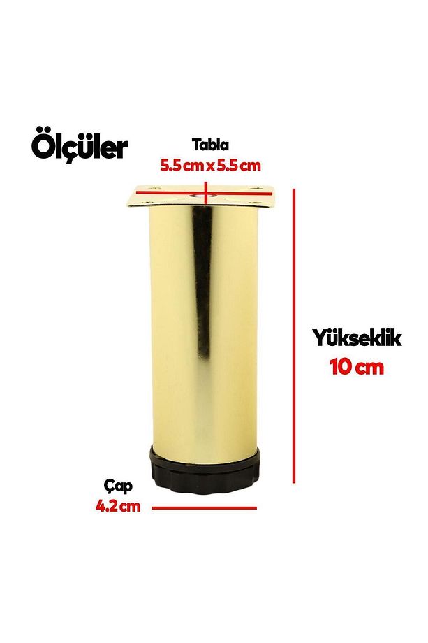 Ayarlanabilir Dolap Mobilya Kanepe Baza Metal Destek Yükseltici Ayağı 10 Cm Gold Ayakları 4 Adet - 3