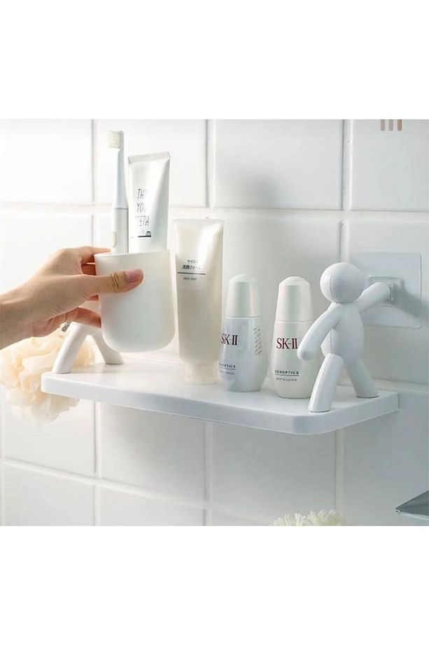 2 Adet Sevimli İnsan Motifli Banyo Mutfak Ofis Baharat Rafı Kendinden Yapışkanlı Çöp Adam Rafı - 2
