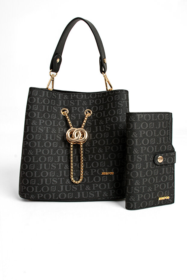 Women's 3-Compartment Adjustable Strap Handbag, Shoulder Bag and Wallet Combination Black 20651001