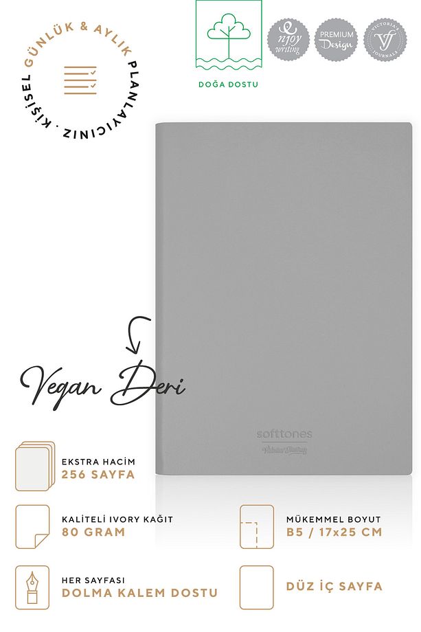 Softtons Esnek Kapak Defter B5 Krem 128 yp. Çizgisiz (Düz) - 3