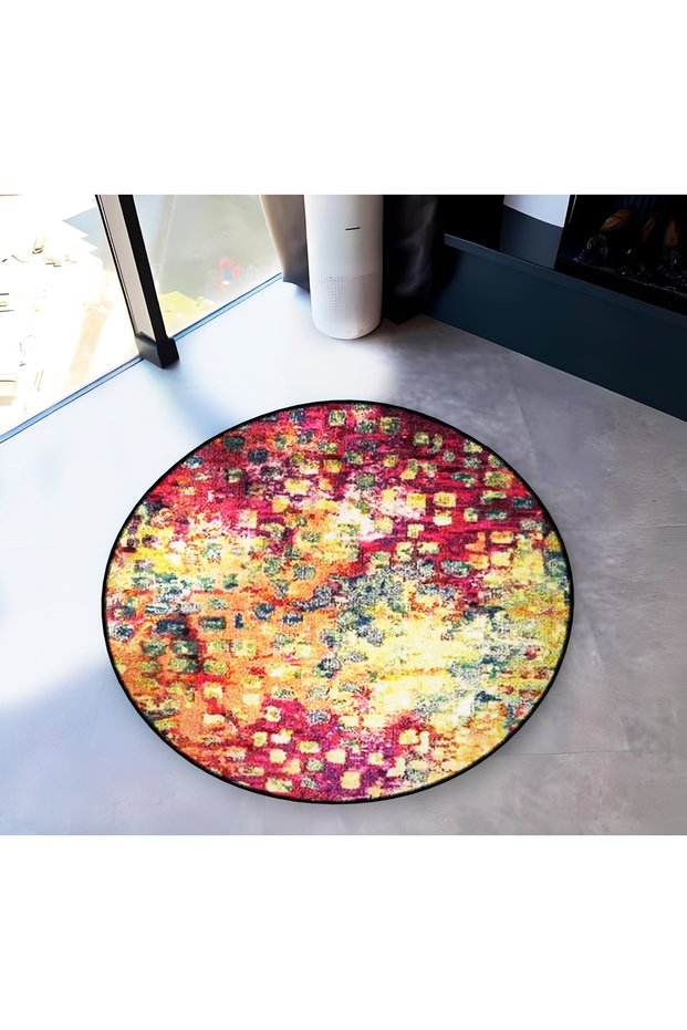 Multicolored Abstract Dot Patterned Round Woven Base Modern Decorative Carpet 6166