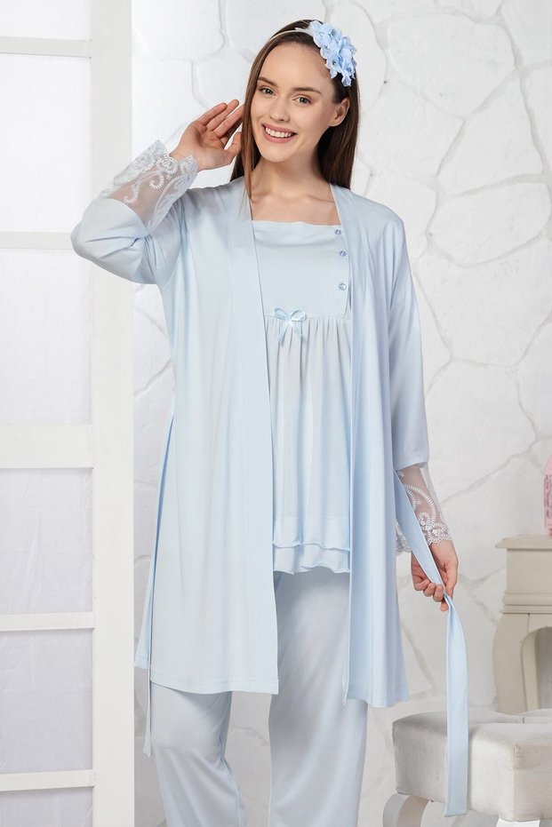 Maternity Dressing Gown Pajama Set Blue