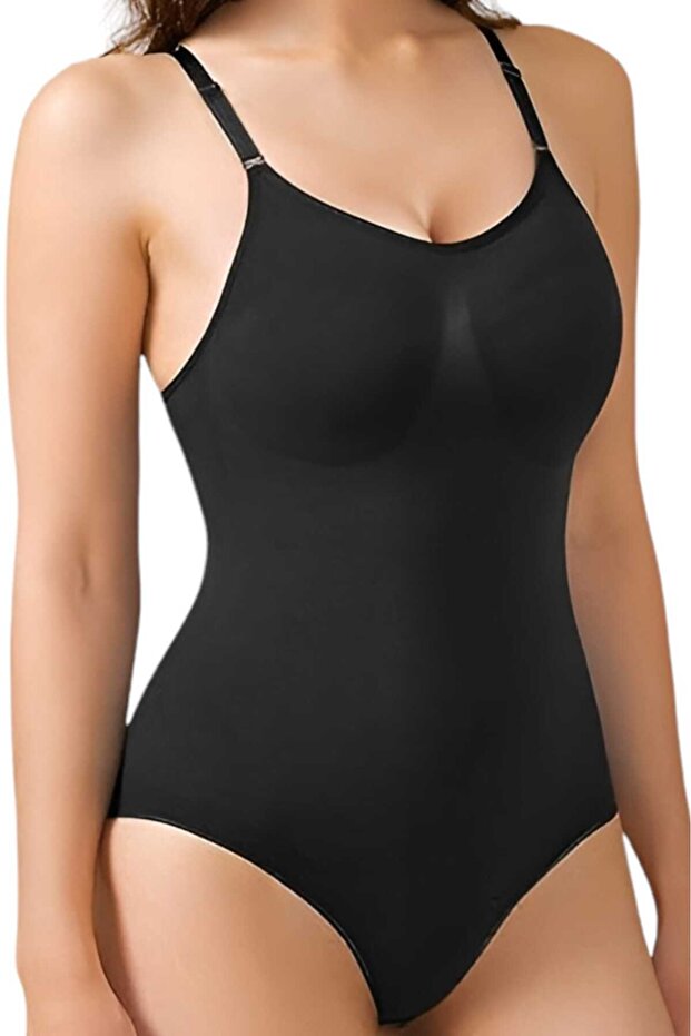 Women's Seamless Gathering and Slimming Slip Body Corset with Snap Fasteners and String Straps