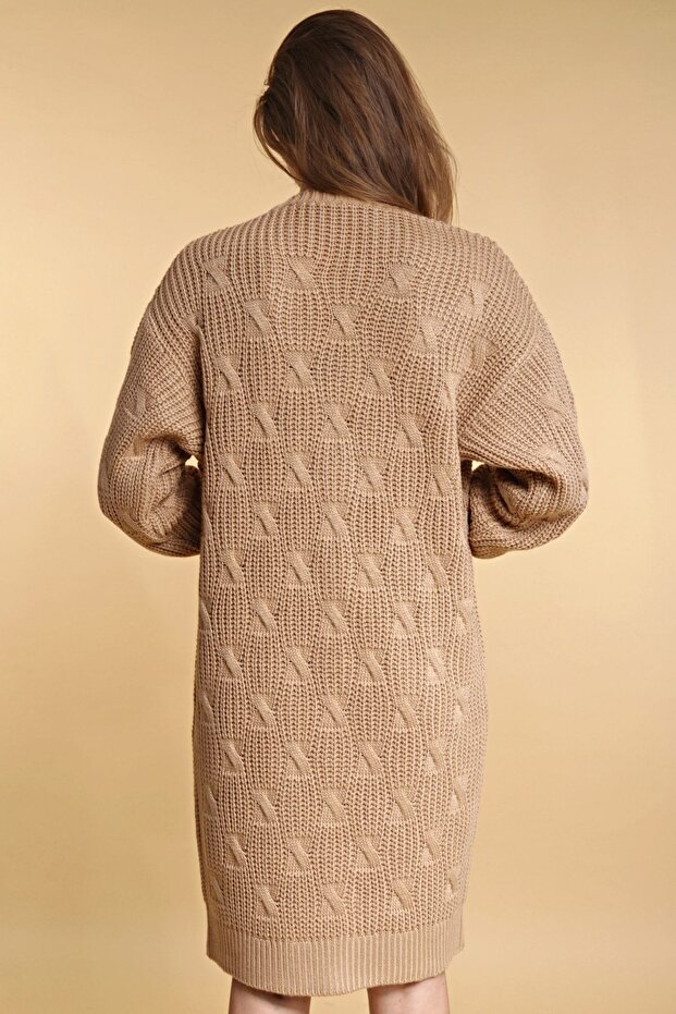 Kadın Kahve Uzun Triko Hırka - 6