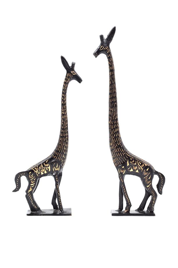 Pirinç (Bronz) El İşçiliği 23 ve 27 cm çift Zürafa Lüks Hediye - 1