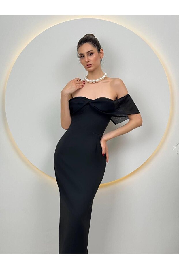 Siyah Straplez Elbise - 5