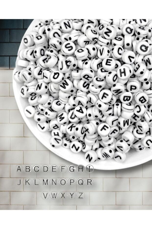 Letter Beads, 4x7 Mm Flat Black Letter Beads on White (200 Pieces)