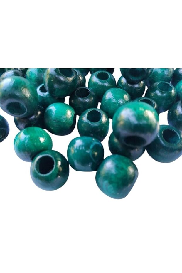 14 Mm Emerald Wooden Beads - 50 Grams (50 Pieces.)