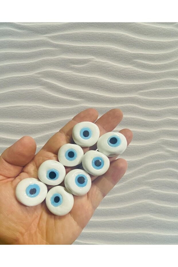 White - Handmade Glass Dandelion Evil Eye Beads - (8 Pieces)