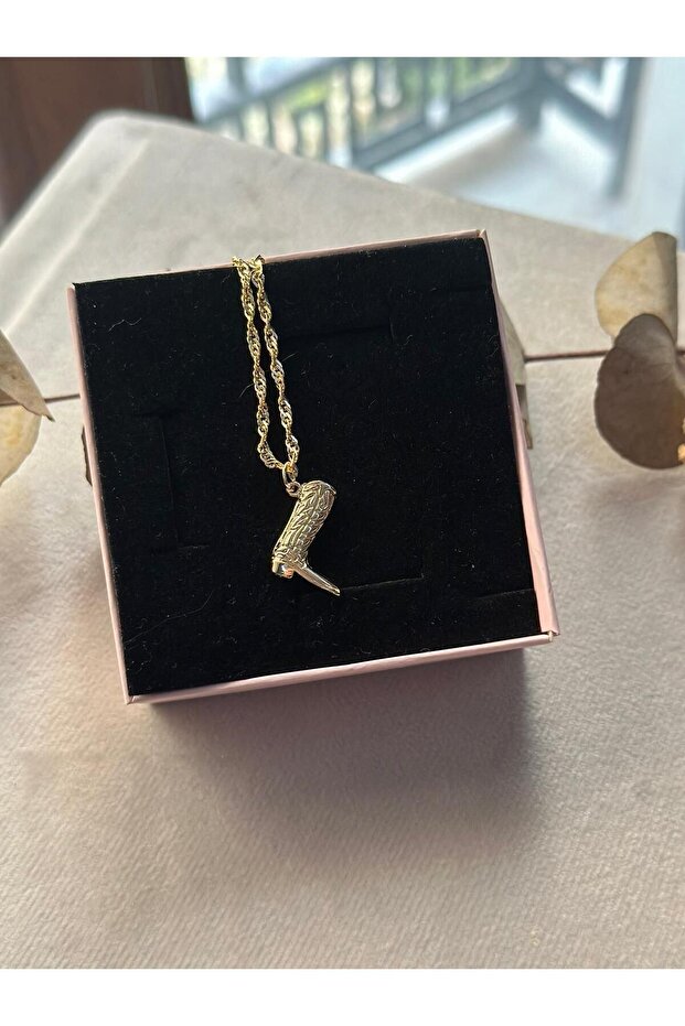 %100 Çelik Altın Kaplama Kovboy Botu Çelik Kolye - 1