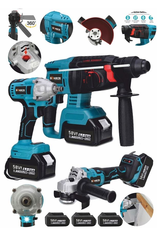 Pross Bruhless 58 Vf 5ah Matkap Bits Bijon Sökme + 26mm Şarjlı Hilti Ve Sprial Taşlama Makinesi Seti - 1