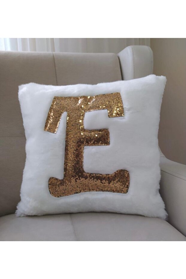 Plush Lettered Throw Pillow Cover - (white Plush-gold Letter)
