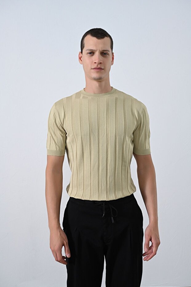 Premium Striped Knitwear T-Shirt