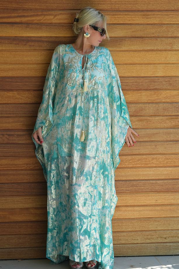 GİCİ İthal Jakar İşlemeli Kaftan Elbise - 1